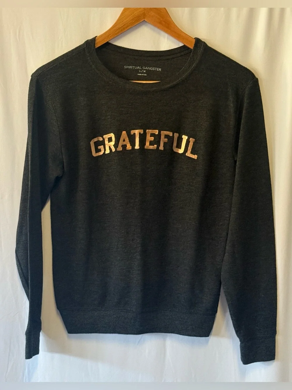 Spiritual Gangster Girls Grateful Old School Sweatshirt Gray Kids L 14
